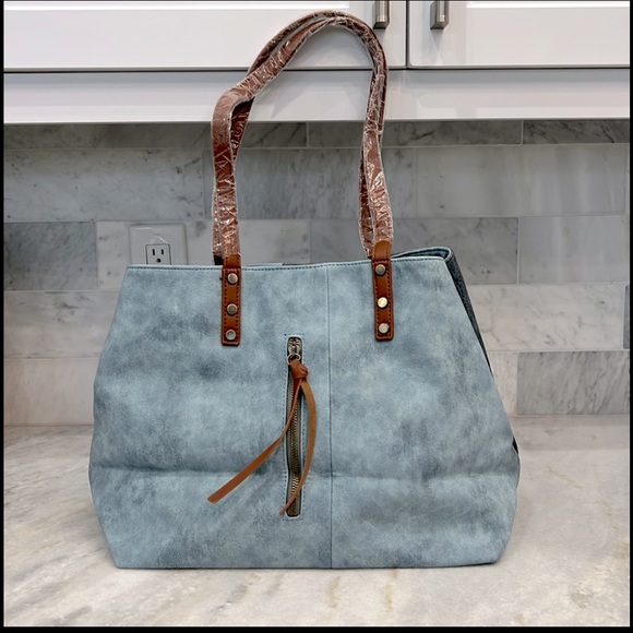 Blue Faux Leather Convertible HOBO Bag - Picture 13 of 14